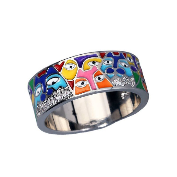 Colorful Kitty Cat Ring similar to Laurel Burch Design sz 9 NEW - Picture 1 of 1